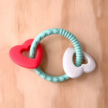 Load image into Gallery viewer, Mint & Pink - Heart Teething Rattle