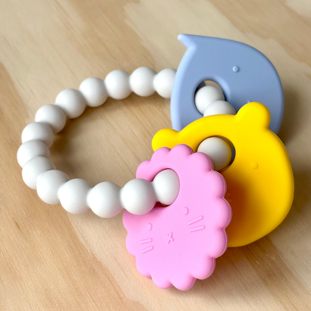 White Mix - Animal Teething Rattle