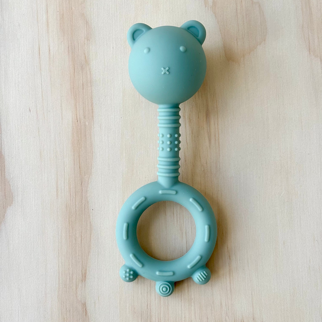 Green – Bear Silicone Sensory Rattle with Bell