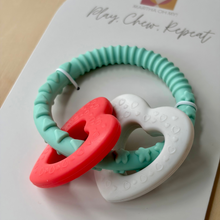 Load image into Gallery viewer, Mint &amp; Pink  - Heart Teething Rattle
