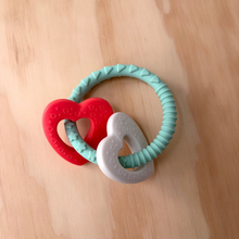 Load image into Gallery viewer, Mint &amp; Pink  - Heart Teething Rattle
