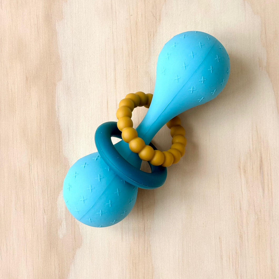 Turquoise – Silicone Sensory Rattle with Bell